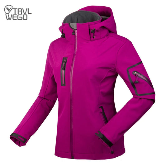 TRVLWEGO Women's Softshell Jacket Hiking Running Camping Windproof Thermal Fleece With Hood Travel Outdoor Sports Trekking Coat