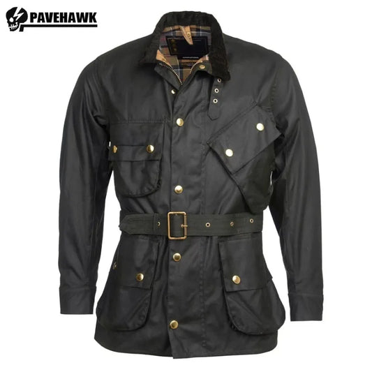 Men's Cargo Safari Oil Wax Jacket Waterproof England Casual Autumn Outwear Multi Pocket Corduroy Collar Wear Resistant Jackets